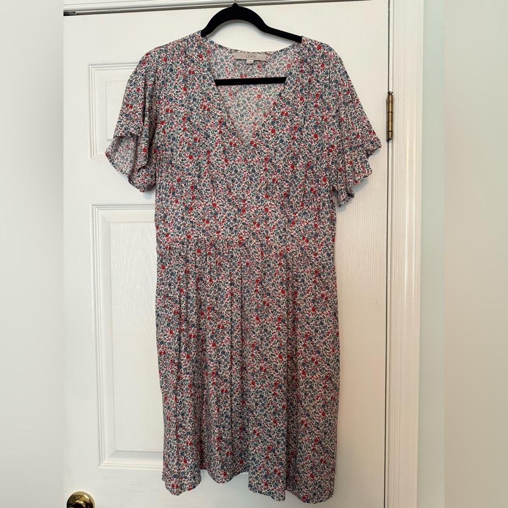 LOFT Black and Red V-Neck Flutter Sleeve Dress